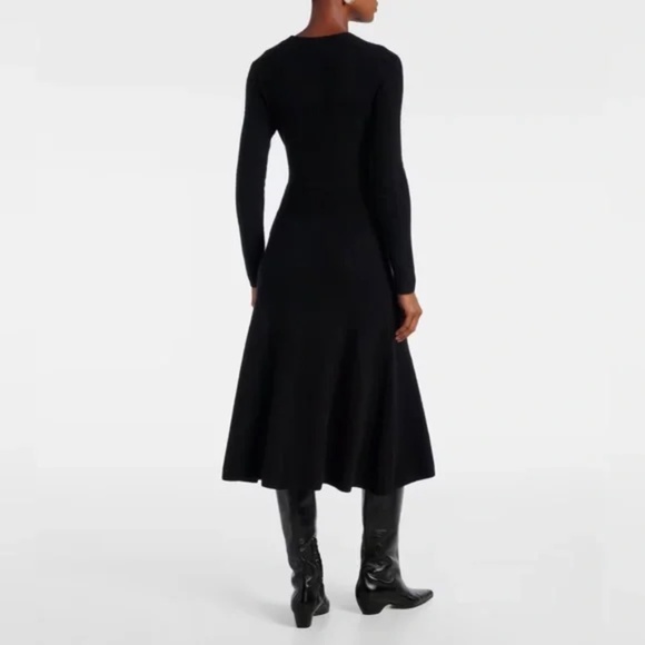 ARGENT Merino Wool A-Line Dress Rich Sweater Dress Black V-Neck Open Sleeve Nwot - Picture 3 of 12